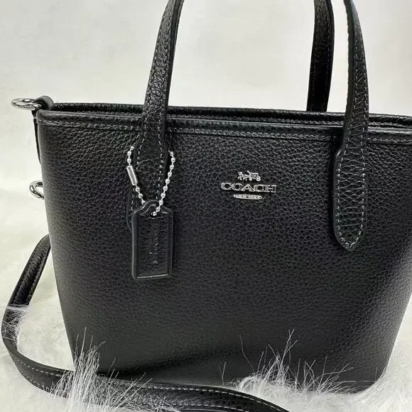 Coach City Mini Tote Bag Crossbody In Leather/Silver/Black CW031 NWT - Picture 2 of 8